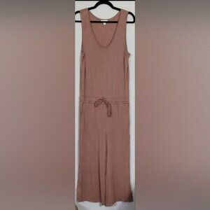 Daily Ritual Wide Leg Romper Size M Brown Pockets Sleeveless Comfy Stretch Loung